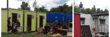 Maľovanie unimobuniek, rezanie dreva, montáž novej strechy na karavan